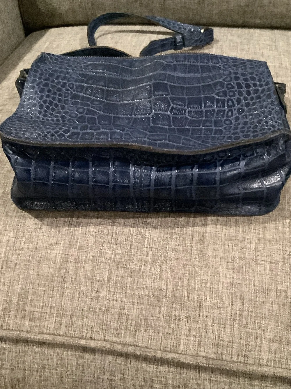 Patricia Nash Navy Croc-Embossed Leather Messenger with Tan Interior Trim